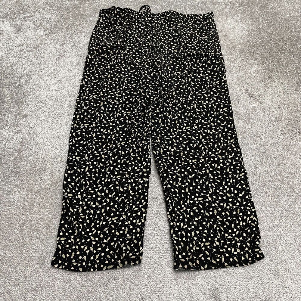 Sag Harbor Pajama Crop Lounge Pants Womens Small Black Floral Sleepwear 38c26.5